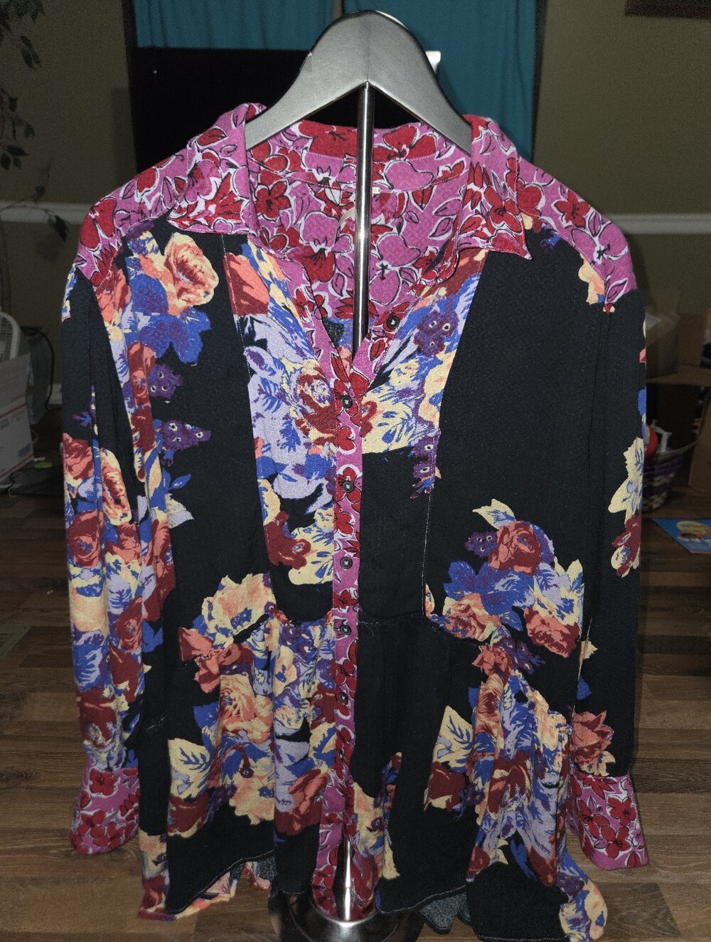 Free People Women's Floral Button-Front Jacket - Black Multi